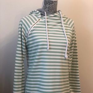 Women's green and white striped hooded sweatshirt